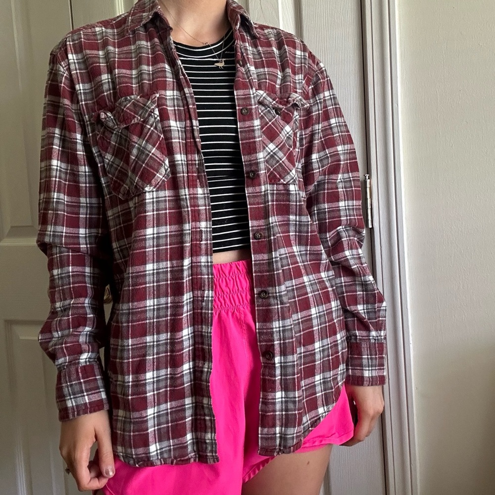 Faded Glory red plaid button down